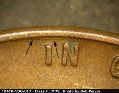 Die-stage B marker on 1941P•1DO•017 (1941 Doubled Die Obverse).