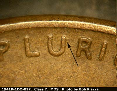 Die-stage B marker on 1941P•1DO•017 (1941 Doubled Die Obverse).