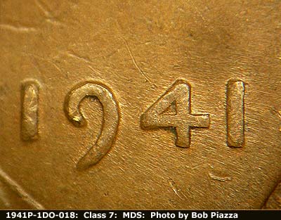 Die-stage B marker on 1941P•1DO•018 (1941 Doubled Die Obverse).