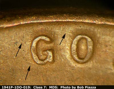 Die-stage B marker on 1941P•1DO•019 (1941 Doubled Die Obverse).
