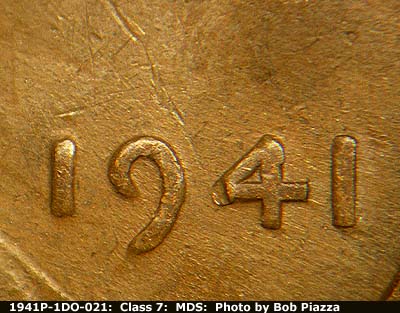 Die-stage B marker on 1941P•1DO•021 (1941 Doubled Die Obverse).