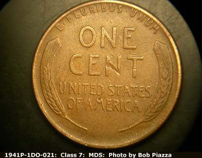 Die-stage B marker on 1941P•1DO•021 (1941 Doubled Die Obverse).