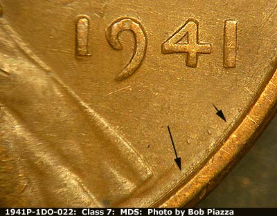Die-stage B marker on 1941P•1DO•022 (1941 Doubled Die Obverse).