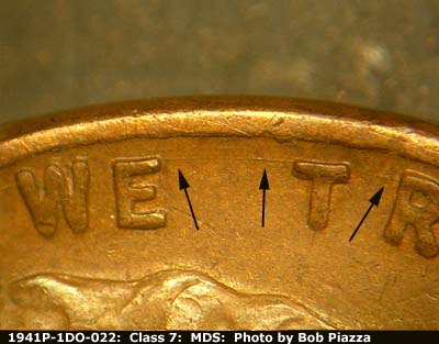 Die-stage B marker on 1941P•1DO•022 (1941 Doubled Die Obverse).