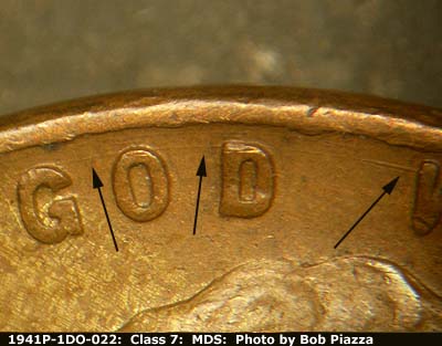 Die-stage B marker on 1941P•1DO•022 (1941 Doubled Die Obverse).