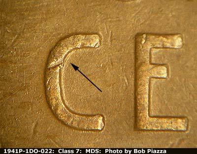 Die-stage B marker on 1941P•1DO•022 (1941 Doubled Die Obverse).
