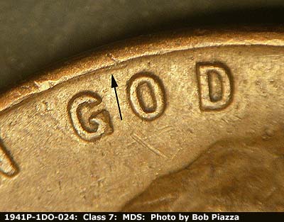 Die-stage B marker on 1941P•1DO•024 (1941 Doubled Die Obverse).