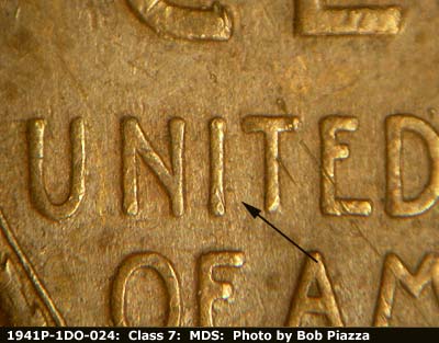 Die-stage B marker on 1941P•1DO•024 (1941 Doubled Die Obverse).