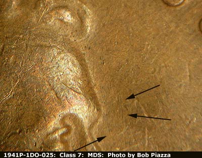 Die-stage B marker on 1941P•1DO•025 (1941 Doubled Die Obverse).