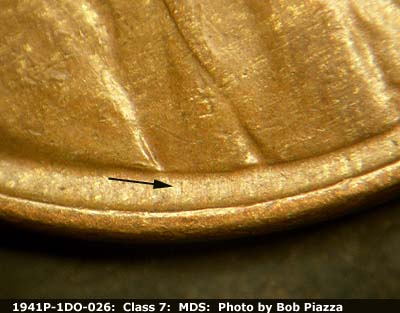 Die-stage B marker on 1941P•1DO•026 (1941 Doubled Die Obverse).