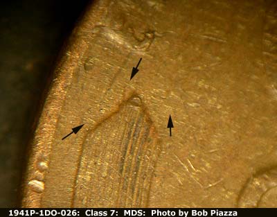 Die-stage B marker on 1941P•1DO•026 (1941 Doubled Die Obverse).