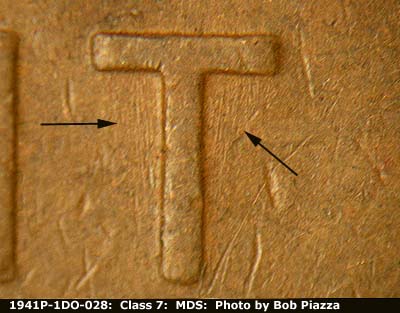 Die-stage B marker on 1941P•1DO•028 (1941 Doubled Die Obverse).