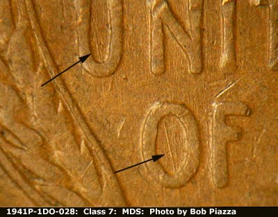 Die-stage B marker on 1941P•1DO•028 (1941 Doubled Die Obverse).
