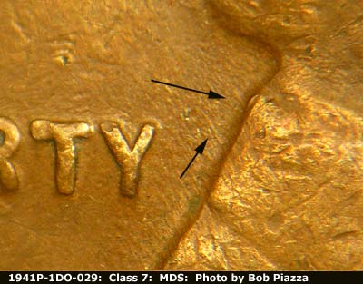 Die-stage B marker on 1941P•1DO•029 (1941 Doubled Die Obverse).
