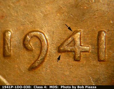 Die-stage B marker on 1941P•1DO•030 (1941 Doubled Die Obverse).