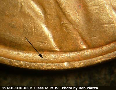 Die-stage B marker on 1941P•1DO•030 (1941 Doubled Die Obverse).