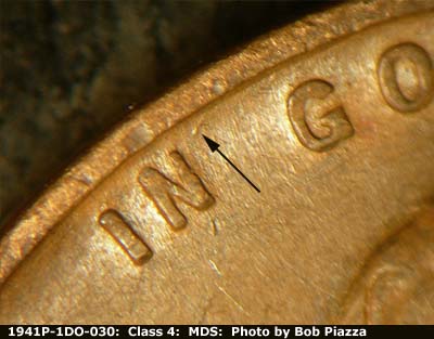 Die-stage B marker on 1941P•1DO•030 (1941 Doubled Die Obverse).