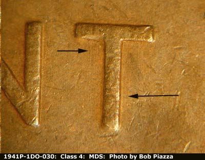 Die-stage B marker on 1941P•1DO•030 (1941 Doubled Die Obverse).
