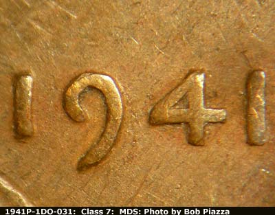 Die-stage B marker on 1941P•1DO•031 (1941 Doubled Die Obverse).
