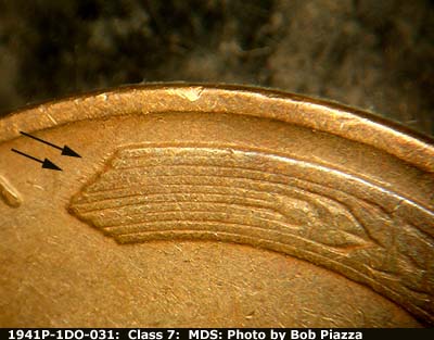 Die-stage B marker on 1941P•1DO•031 (1941 Doubled Die Obverse).