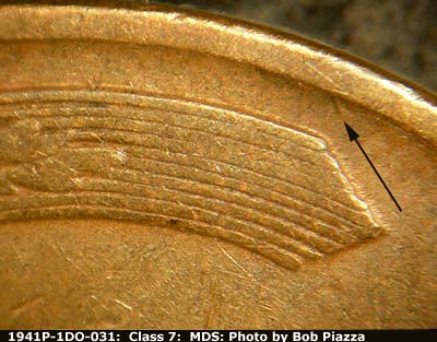 Die-stage B marker on 1941P•1DO•031 (1941 Doubled Die Obverse).