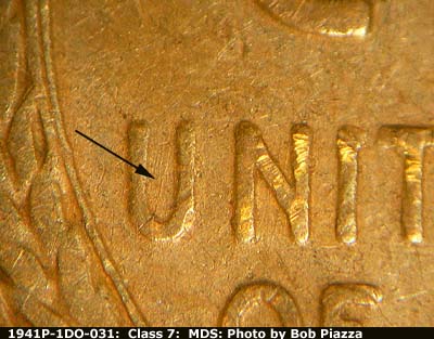 Die-stage B marker on 1941P•1DO•031 (1941 Doubled Die Obverse).
