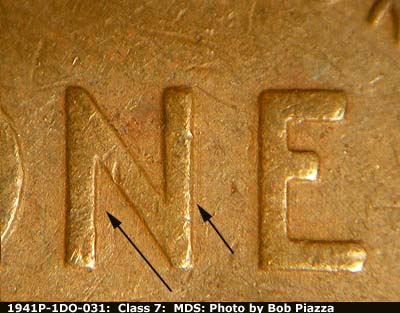 Die-stage B marker on 1941P•1DO•031 (1941 Doubled Die Obverse).