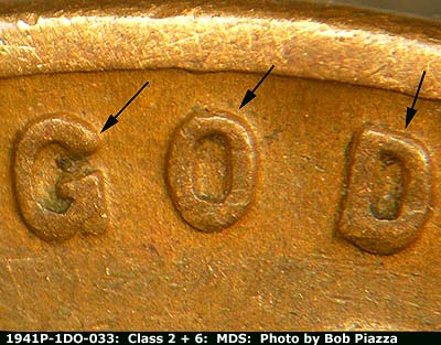 Die-stage B marker on 1941P•1DO•033 (1941 Doubled Die Obverse).