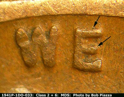 Die-stage B marker on 1941P•1DO•033 (1941 Doubled Die Obverse).