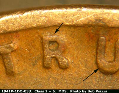Die-stage B marker on 1941P•1DO•033 (1941 Doubled Die Obverse).