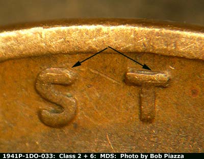 Die-stage B marker on 1941P•1DO•033 (1941 Doubled Die Obverse).
