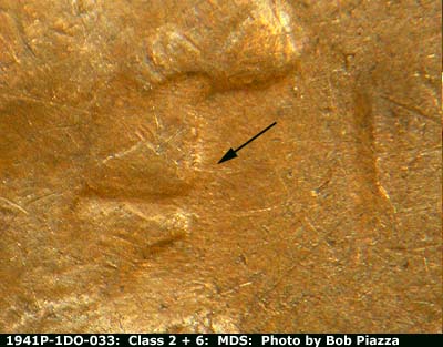 Die-stage B marker on 1941P•1DO•033 (1941 Doubled Die Obverse).