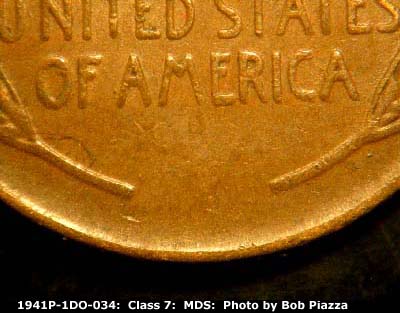 Die-stage B marker on 1941P•1DO•034 (1941 Doubled Die Obverse).