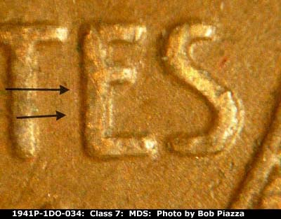Die-stage B marker on 1941P•1DO•034 (1941 Doubled Die Obverse).