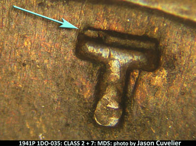 Die-stage B marker on 1941P•1DO•035 (1941 Doubled Die Obverse).