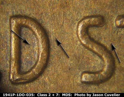 Die-stage B marker on 1941P•1DO•035 (1941 Doubled Die Obverse).