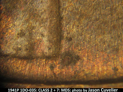 Die-stage B marker on 1941P•1DO•035 (1941 Doubled Die Obverse).