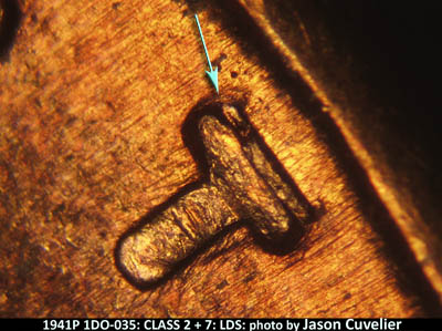 Die-stage C marker on 1941P•1DO•035 (1941 Doubled Die Obverse).