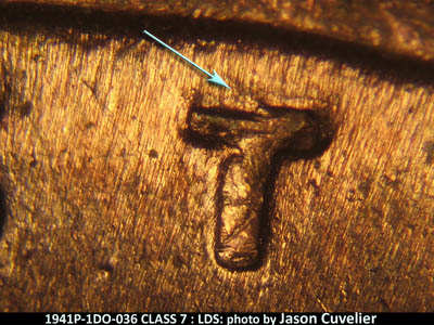 Die-stage C marker on 1941P•1DO•036 (1941 Doubled Die Obverse).