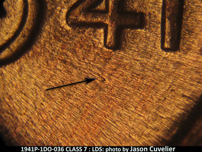 Die-stage C marker on 1941P•1DO•036 (1941 Doubled Die Obverse).