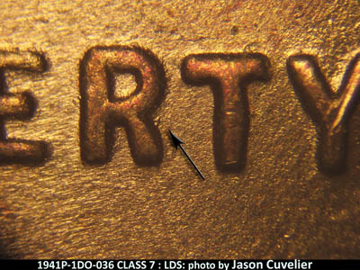 Die-stage C marker on 1941P•1DO•036 (1941 Doubled Die Obverse).