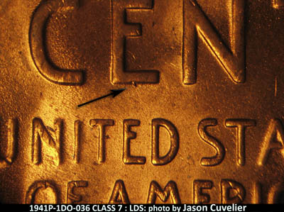 Die-stage C marker on 1941P•1DO•036 (1941 Doubled Die Obverse).