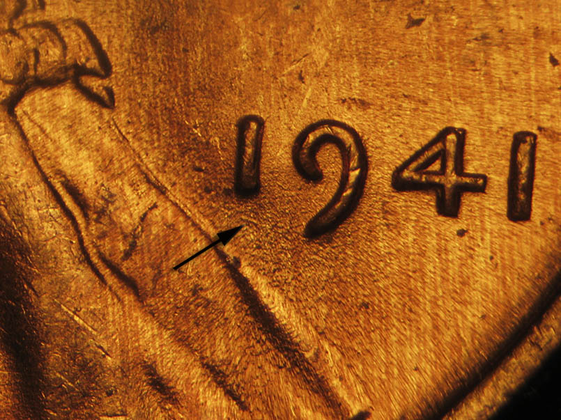 Die-stage C marker on 1941P•1DO•037 (1941 Doubled Die Obverse).