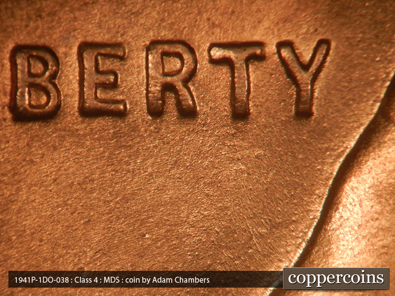 Die-stage B marker on 1941P•1DO•038 (1941 Doubled Die Obverse).