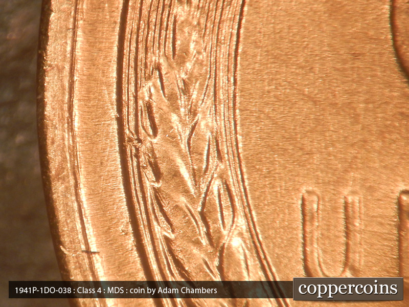 Die-stage B marker on 1941P•1DO•038 (1941 Doubled Die Obverse).