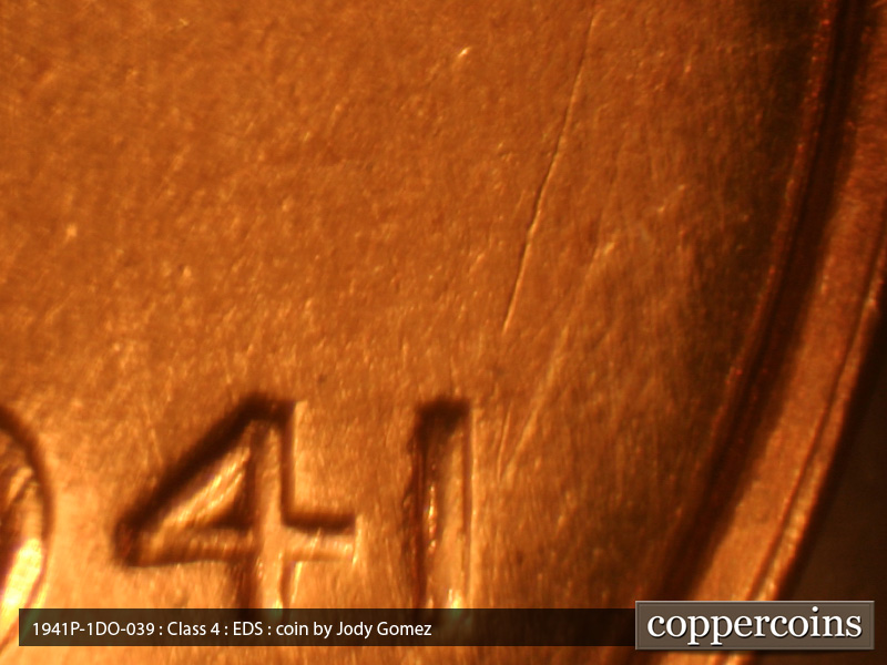 Die-stage A marker on 1941P•1DO•039 (1941 Doubled Die Obverse).
