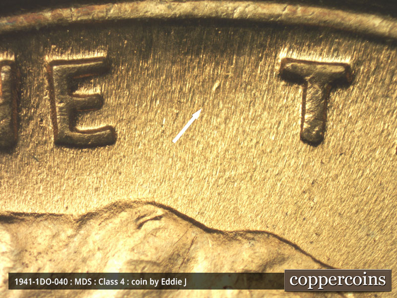 Die-stage B marker on 1941P•1DO•040 (1941 Doubled Die Obverse).
