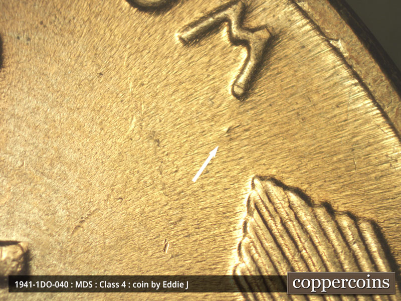 Die-stage B marker on 1941P•1DO•040 (1941 Doubled Die Obverse).