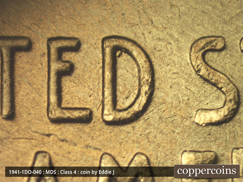 Die-stage B marker on 1941P•1DO•040 (1941 Doubled Die Obverse).