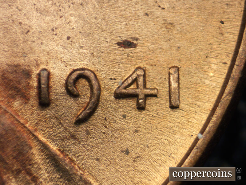 Die-stage B marker on 1941P•1DO•041 (1941 Doubled Die Obverse).